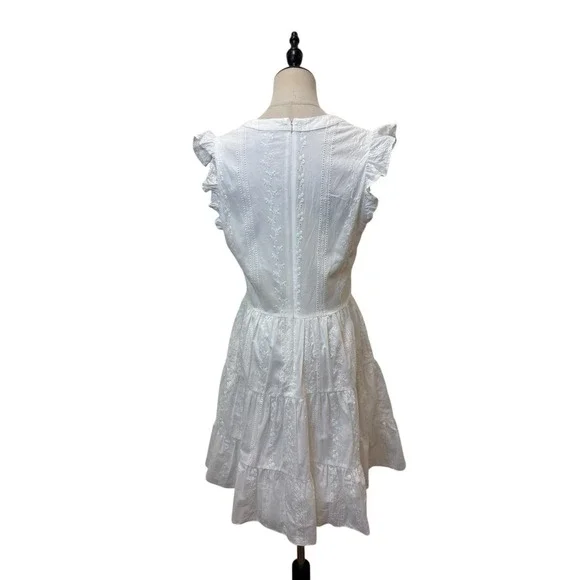 Laundry Shelli Segal White Eyelet Dress Sz 10 Tired Flutter Sleeve Graduation - Picture 5 of 7